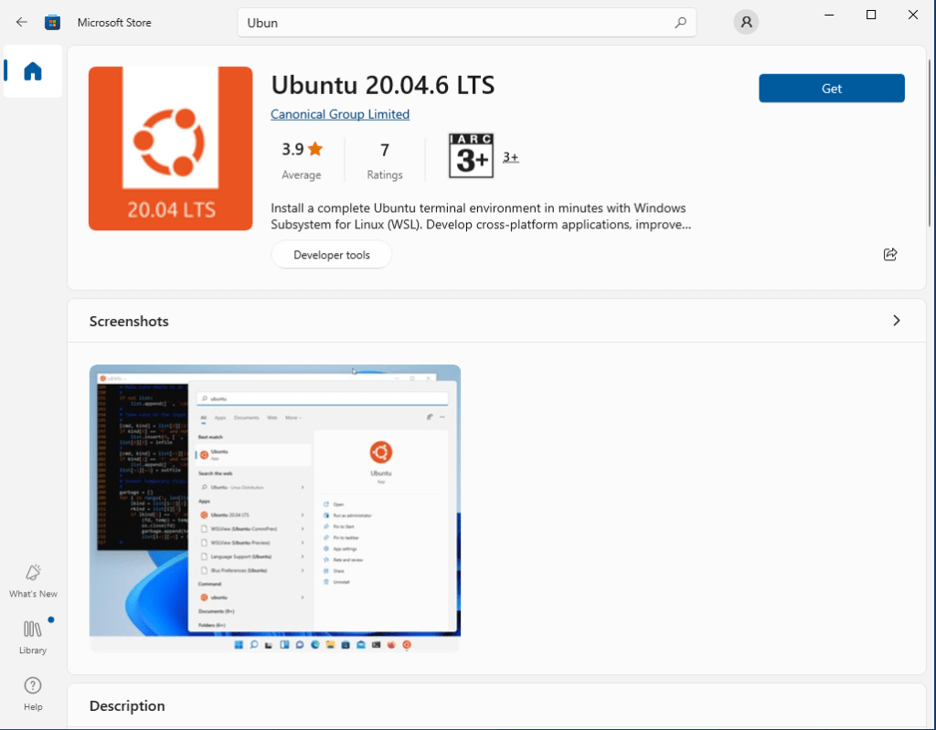 Installing Ubuntu from the Microsoft Store 